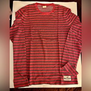 Hollister Long Sleeve Shirt Men’s - Magenta w/ Dark Grey Stripes (L)